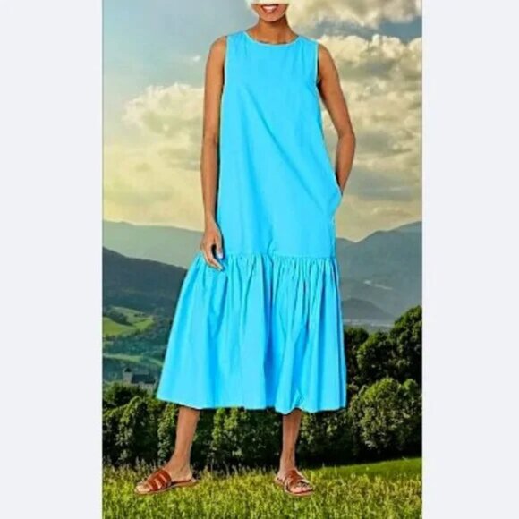 The Drop | Sky Blue Ilana Loose Sleeveless Wide-Hem Poplin Maxi Dress Medium - Picture 1 of 8